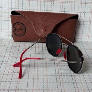 Ray-Ban Silver Sunglasses with Black Lenses and Red Accents
